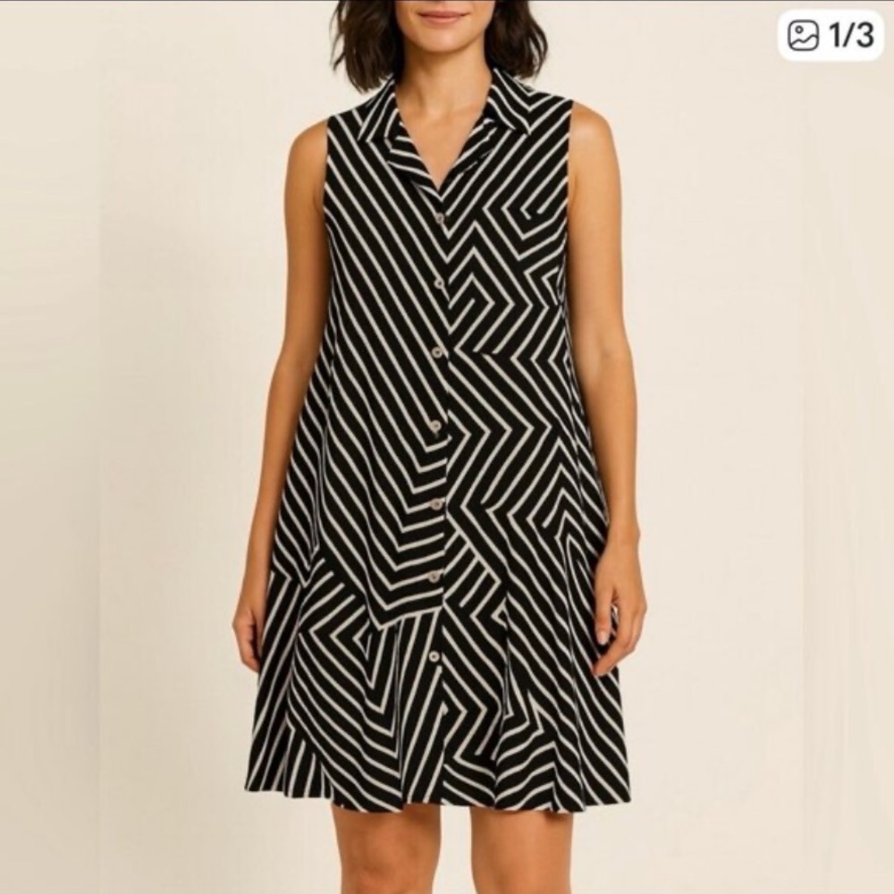 ALFANI Women's Black and White Geometric Sleeveless Dress